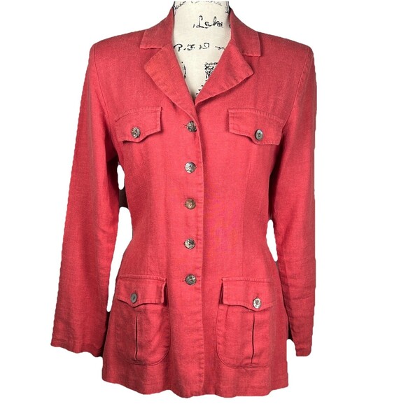 Hillard & Hanson Sz 10 Linen Blend Blazer Long-Sleeve Button-Up Pastel Red - Picture 1 of 10